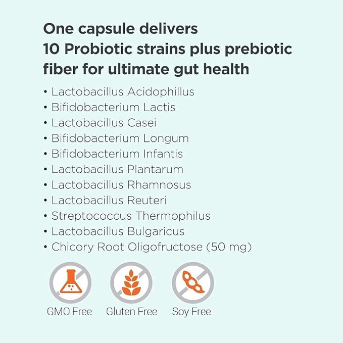 Omax3 Prebiotic & Probiotic 50 Billion CFU + Chicory Inulin, 10 Strain, Reduce Bloating, Digestion, SIBO, Leaky Gut, Vaginal pH, Acidophilus, Vegan, Dairy Free, Gluten Free, Blister Packaged (2 Pack)