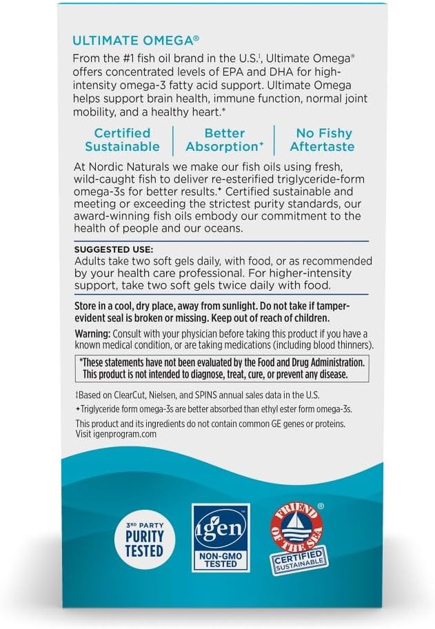 Nordic Naturals Ultimate Omega, Lemon Flavor 90 Soft 1280 mg Omega-3 - Omega-3 Fish 45 Servings