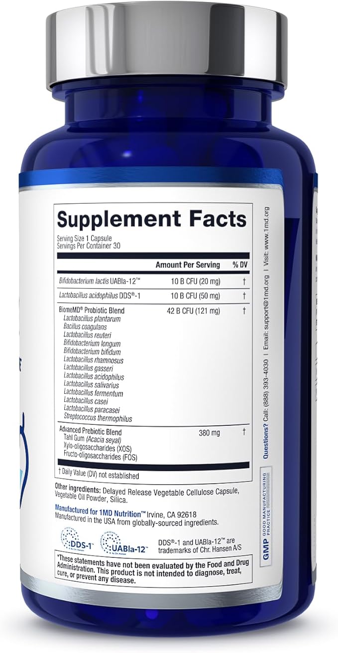 1MD Nutrition BiomeMD Probiotics 62 Billion 15 Comprehensive 60 Capsules