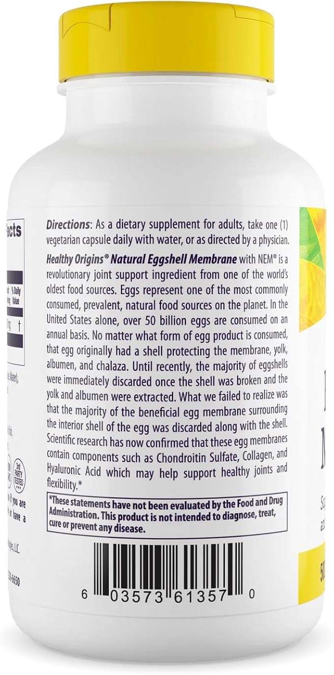 Healthy Origins Eggshell Membrane 500 mg (NEM, Non-GMO, Gluten Free, Joint Support), 120 Veggie Caps