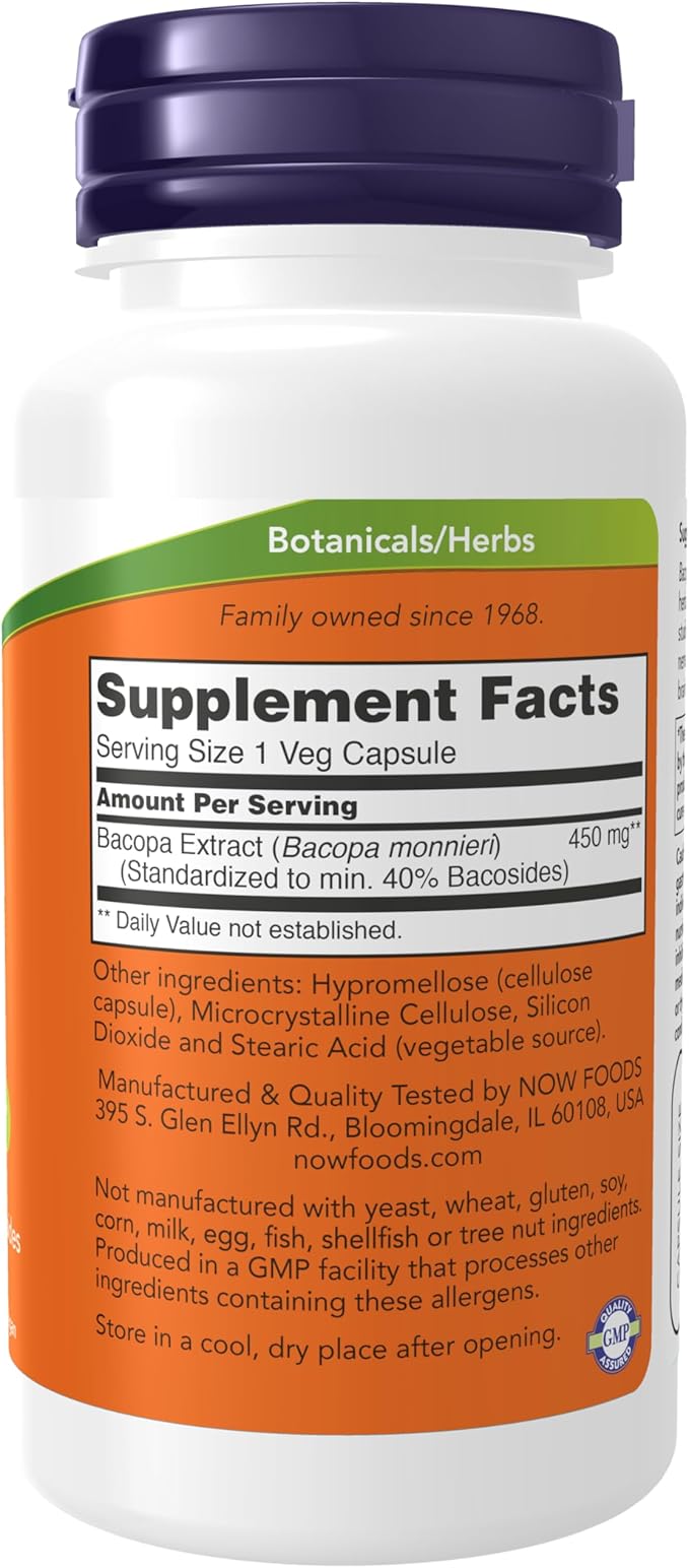 NOW Supplements, Bacopa Extract (Bacopa monnieri) 450 mg, 90 Veg