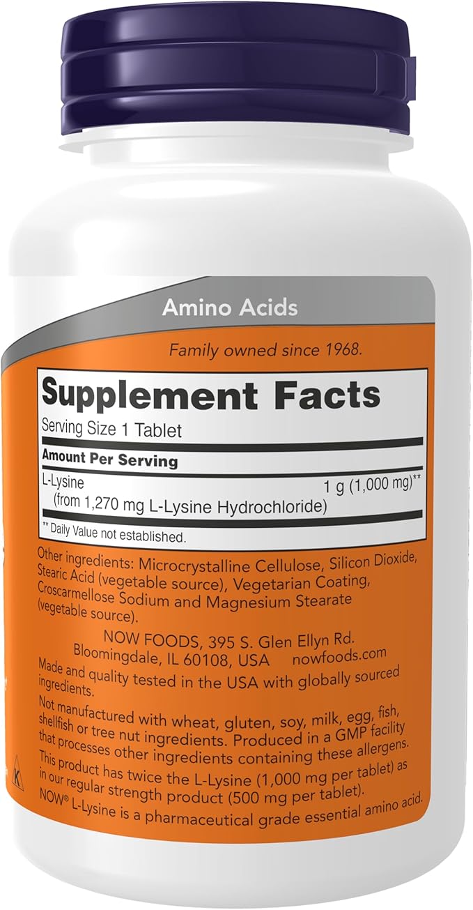 NOW Supplements, (L-Lysine Hydrochloride) 1,000 mg, 100 Tablets