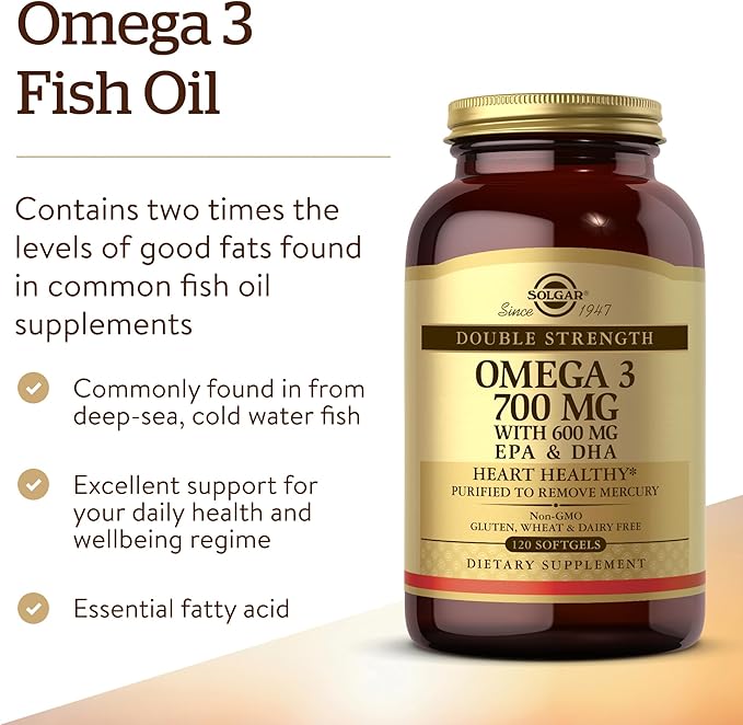 Solgar Double Strength Omega-3 700 mg, 120 Softgels 3 Fatty 120 Servings
