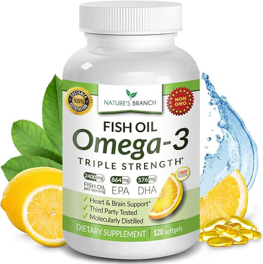 Best Triple Strength Omega 3 Fish 2400mg | 120 Capsules 864mg EPA 576mg DHA