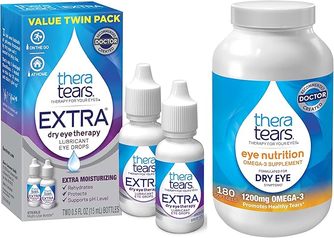 TheraTears 1200mg Omega 3 Supplement 180 Count 0.5 Fl 15 Ml, 2 Pack