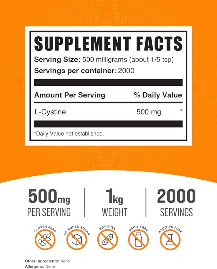 BulkSupplements.com L-Cystine Powder 500mg, L-Cystine 500mg per 1kg (2.2 (2.2 lbs) 1)