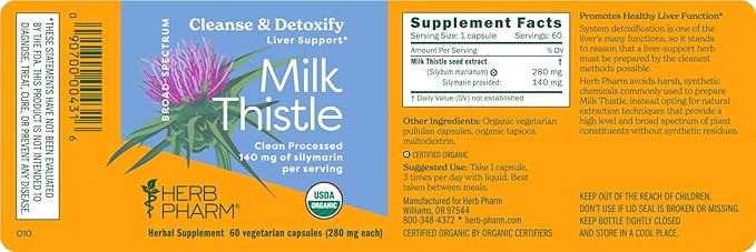 Herb Pharm Milk Thistle Seed Extract w/140 mg 60 Vegetarian