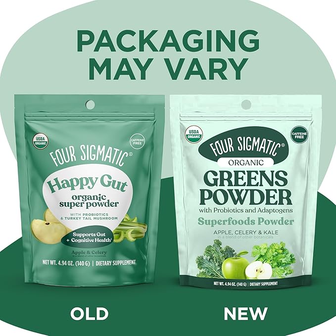 Four Sigmatic Organic Greens Powder | Greens Superfood Powder with Probiotics & Prebiotics | Super Greens with Moringa, Chaga & Turkey Tail | (4.94 oz.)