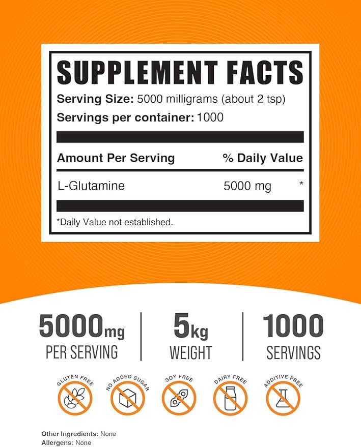 BulkSupplements.com L-Glutamine Powder 5000mg, L 5000mg per 5kg (11 (11 lbs) 5)