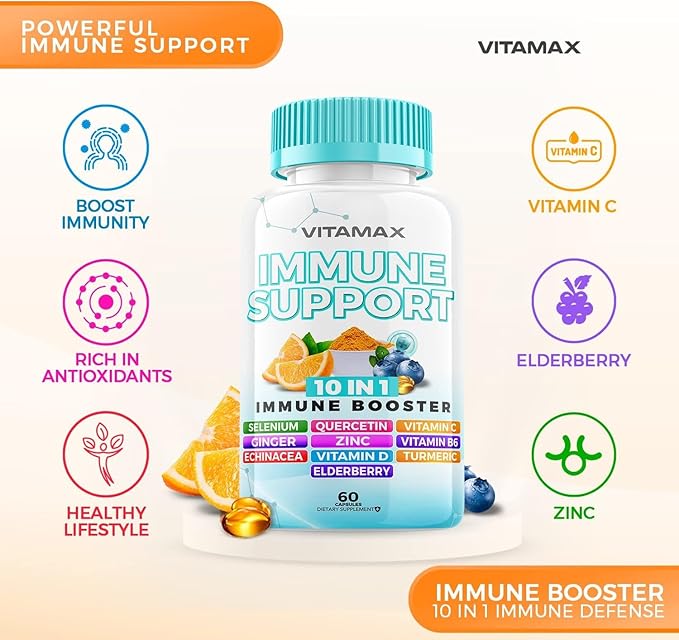 10-in-1 Immune System Support Booster D3, Selenium, B6, Echinacea (60 Count 3))