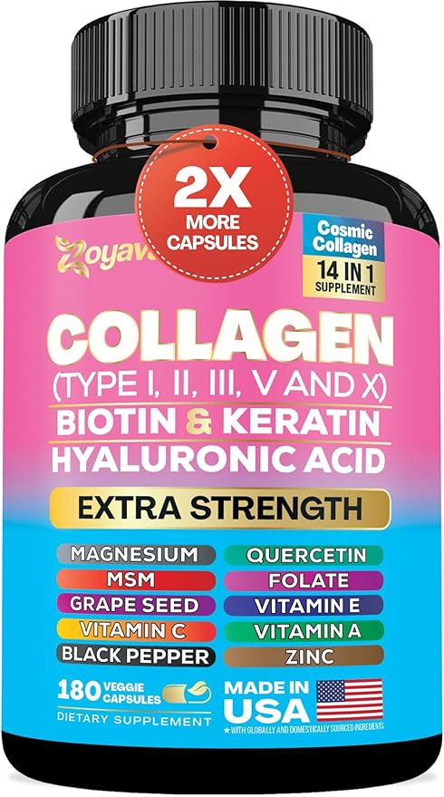 Zoyava Collagen Pills Peptides Types I, (180 Caps)