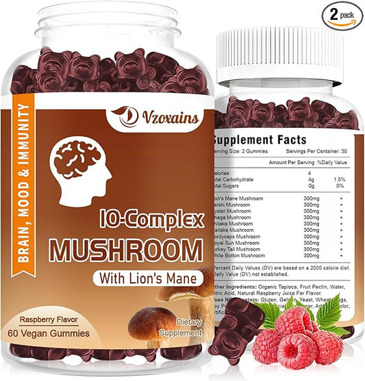 2 Pack Mushroom Gummies Supplement, 10 60ct