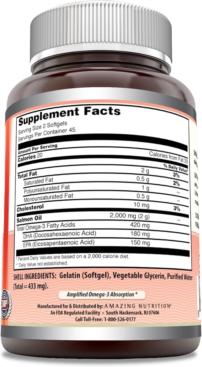 Amazing Omega Wild Alaskan Salmon Oil 2000mg Per Serving Softgels Supplement (90)