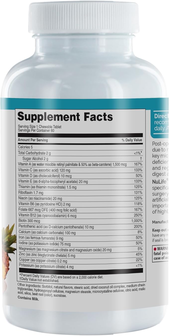 Nu-Life Advanced Bariatrics Multivitamin Chewable Tablets, (60 Chewable