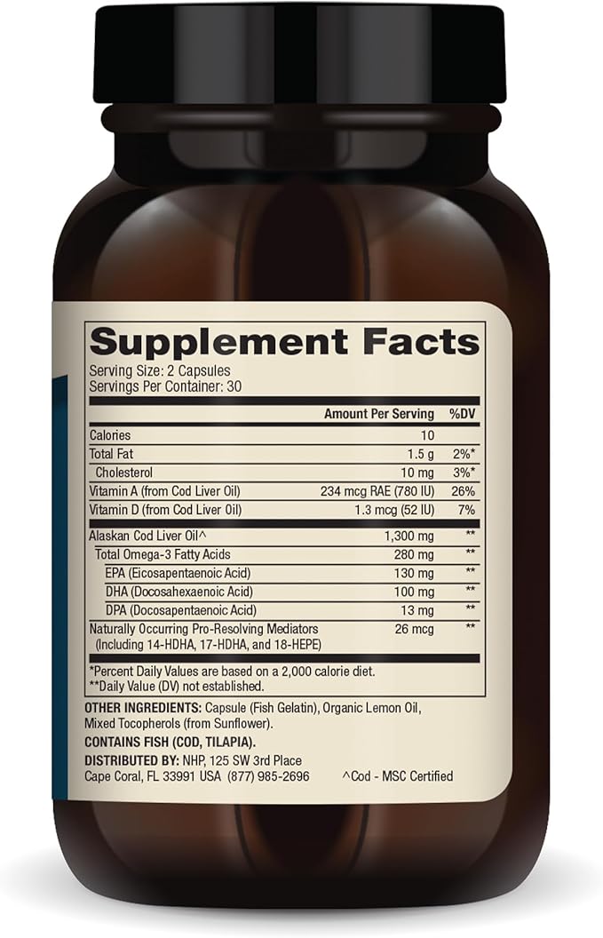 Dr. Mercola Cod Liver Oil, 1,300 30 Servings (60 Capsules),