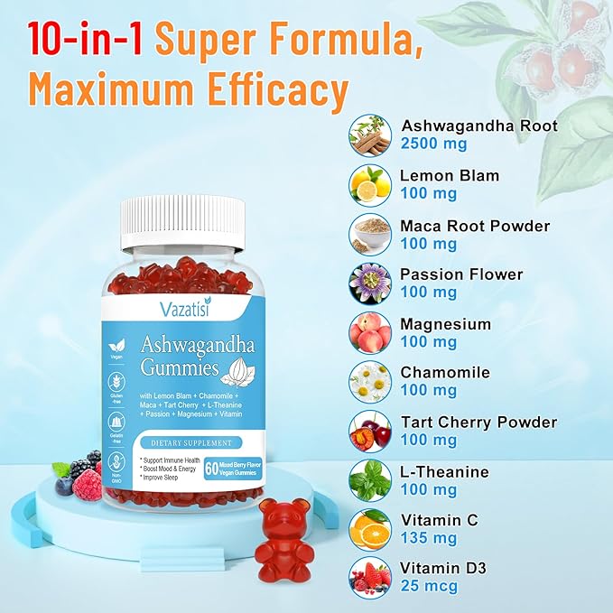 2 Pack Ashwagandha Gummies for Women 2500mg Organic 120 Count