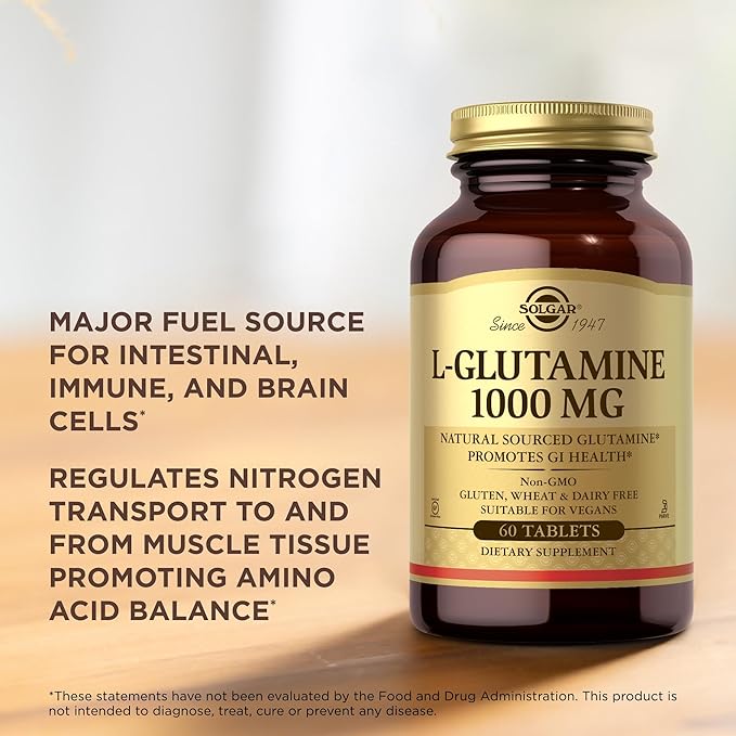 SOLGAR L-Glutamine 1000 mg 60 Tablets, 3 - 90 Total