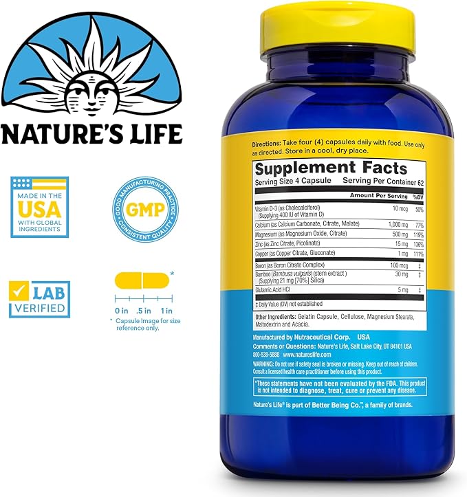 NATURE'S LIFE Cal Mag Zinc Complex 1000mg / 500mg / 15mg - 60 Day 62 Serv, 250 Caps
