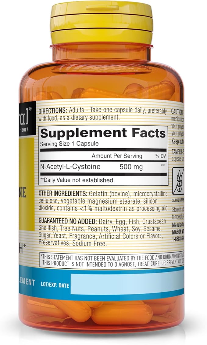 MASON NATURAL NAC N-Acetyl L-Cysteine 500 mg 60 Capsules