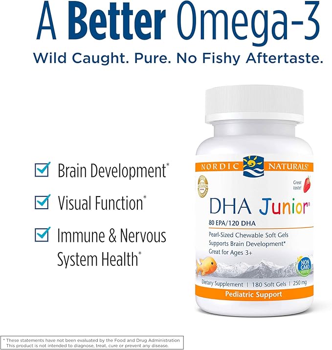 Nordic Naturals Pro DHA Junior, Strawberry 180 Mini 250 mg Omega-3s with 45 Servings
