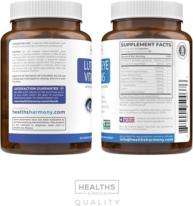 Lutein Eye Vitamins (Non-GMO) Vision Support 60 Capsules