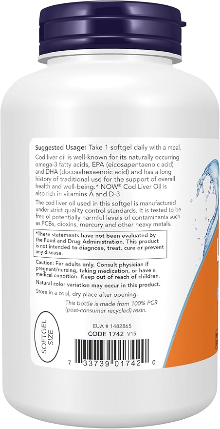 NOW Supplements, Cod Liver Oil 650 D-3, 250 250 Softgels