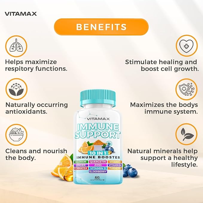 10-in-1 Immune System Support Booster D3, Selenium, B6, Echinacea (60 Count 3))