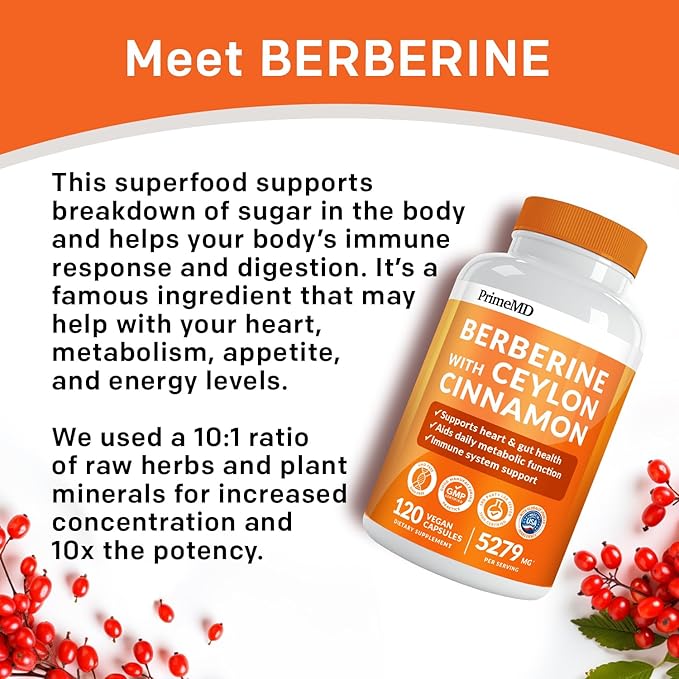 21-in-1 Berberine Supplement with Ceylon Cinnamon 1500 mg 5X for 5279 mg (120 ct)