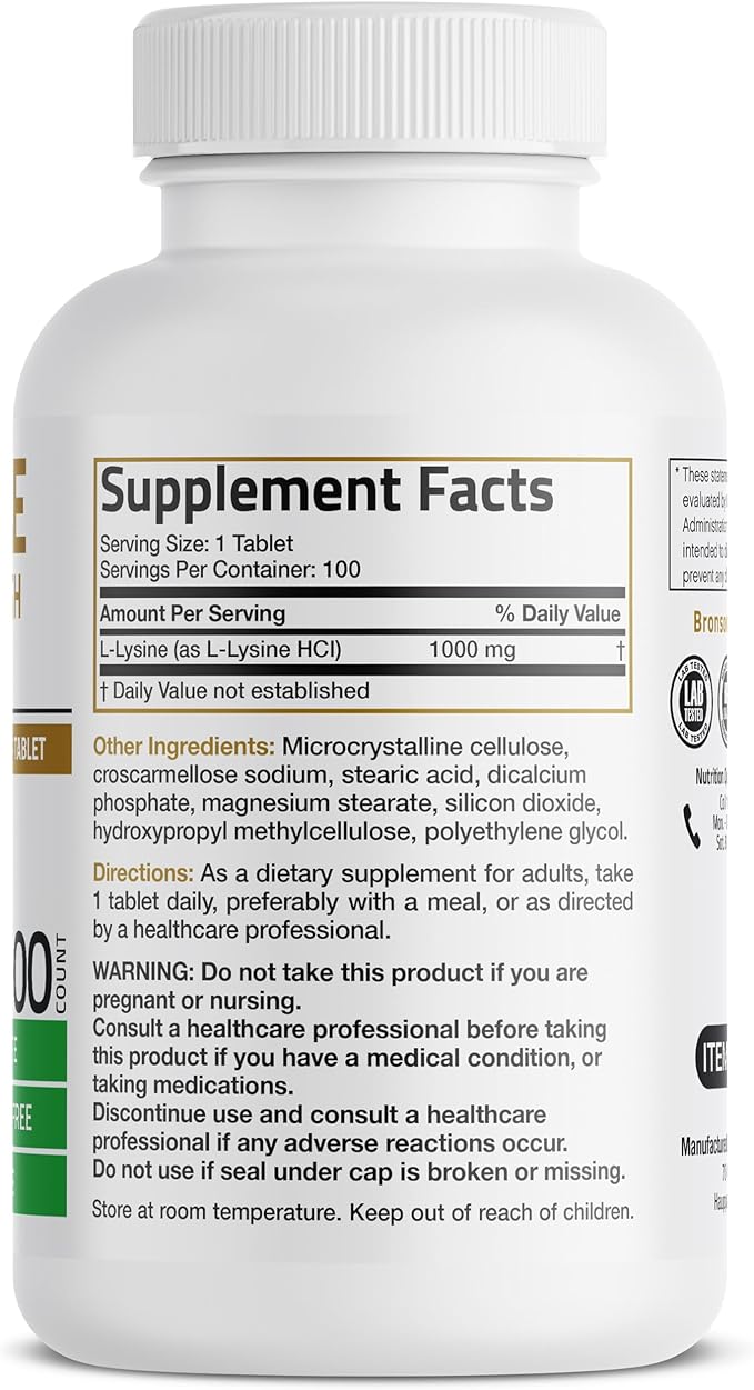Bronson L-Lysine Extra Strength 1000 MG 100 Vegetarian