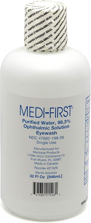 Medi-First 21526 Eyewash, Purified Water, 98.3% 32 Ounces