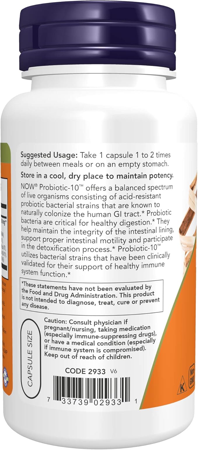 NOW Supplements, Probiotic-10™, 25 Billion, 10 Probiotic C-1,000 with 100 mg 250 Capsules