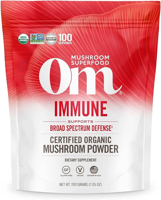 Om Organic Mushroom Superfood Powder, Immune, (100 Servings), Reishi & Turkey Tail, Immune Support Supplement, 7.05 Ounce (Pack of 1)