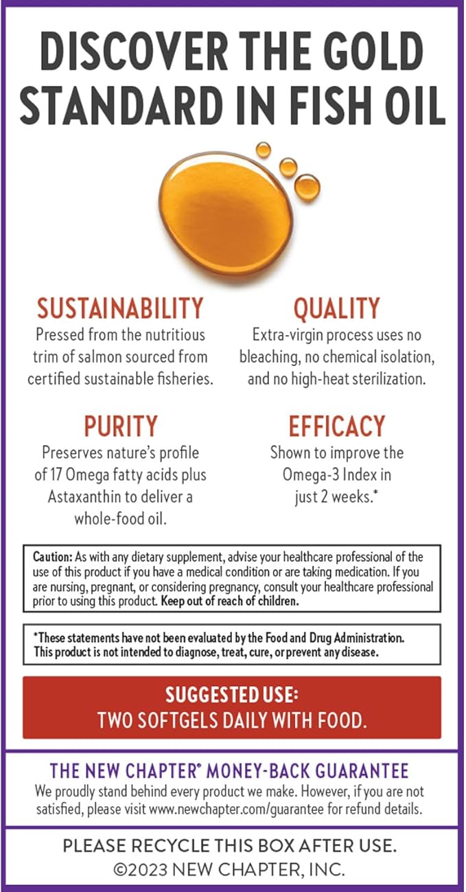 New Chapter Wholemega Fish Oil Supplement Omega-3 + D3 + 120 ct, 1000mg Softgels