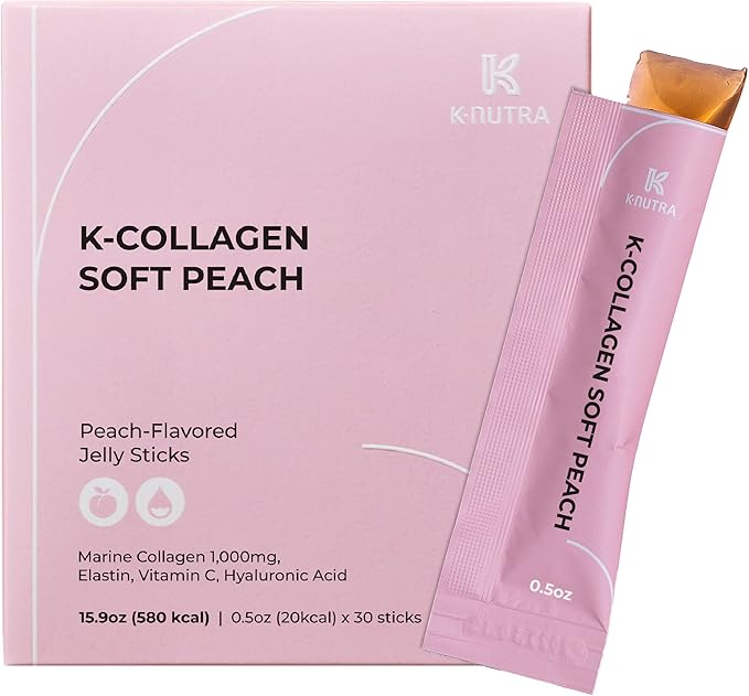 K-Nutra K-Collagen Soft Peach | 15.9oz (30 Sticks) | Marine Collagen with Vitamin C | Supports Skin, Hair & Nail Health | Tasty Jelly, Fast Absorption