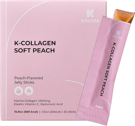 K-Nutra K-Collagen Soft Peach | 15.9oz (30 Sticks) | Marine Collagen with Vitamin C | Supports Skin, Hair & Nail Health | Tasty Jelly, Fast Absorption