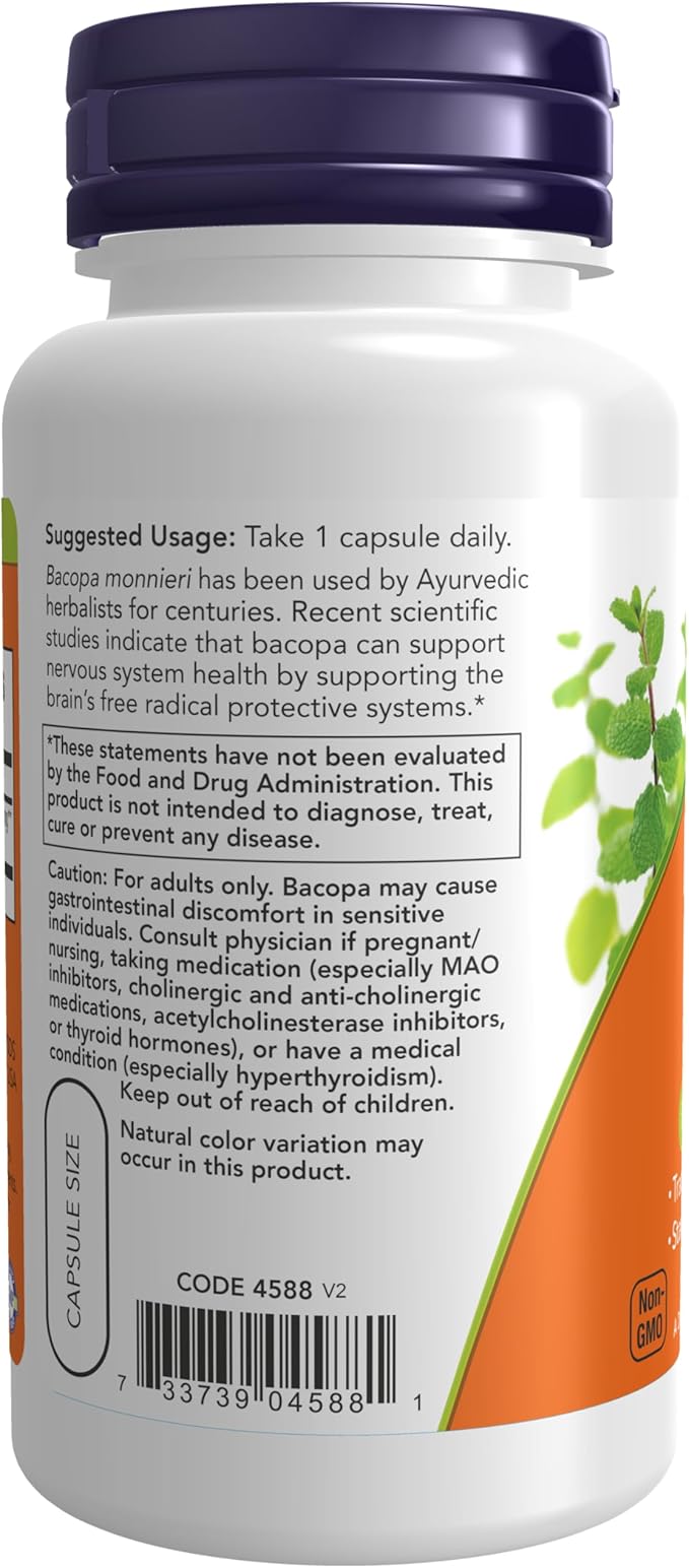 NOW Supplements, Bacopa Extract (Bacopa monnieri) 450 mg, 90 Veg