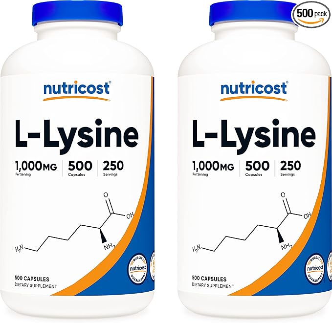 Nutricost L-Lysine 500mg (1000mg Serving), 500 Capsules (2 Bottles)