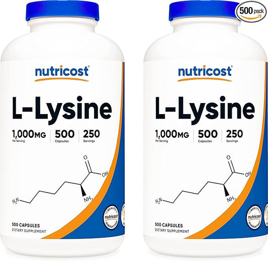 Nutricost L-Lysine 500mg (1000mg Serving), 500 Capsules (2 Bottles)