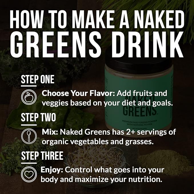 Naked Super Greens Powder Organic Greens Supplement - Only 10 Premium Ingredients - Vegan, Non-GMO, Prebiotic and Probiotic - 35 Servings