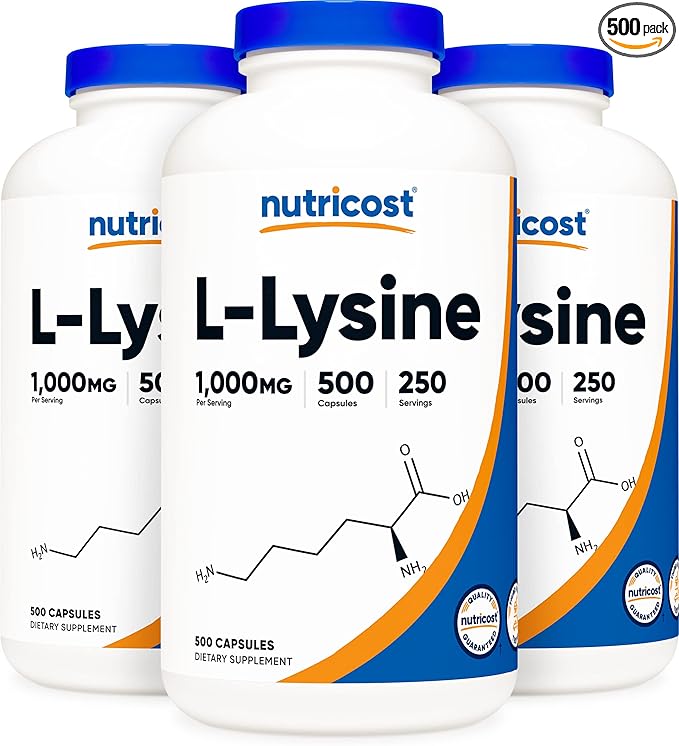 Nutricost L-Lysine 500mg (1000mg Serving), 500 Capsules (3 Bottles)