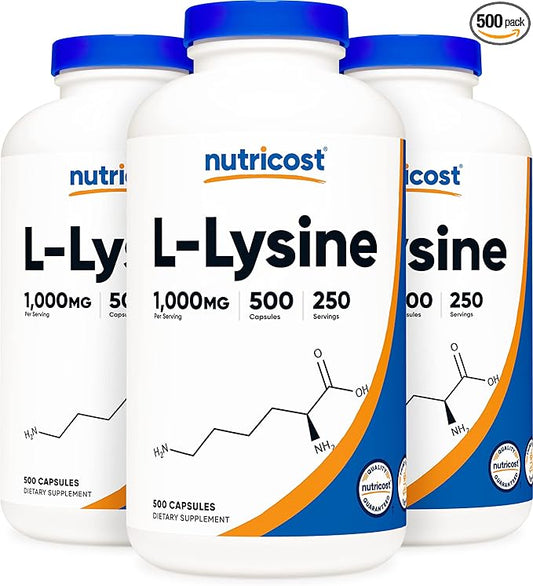 Nutricost L-Lysine 500mg (1000mg Serving), 500 Capsules (3 Bottles)