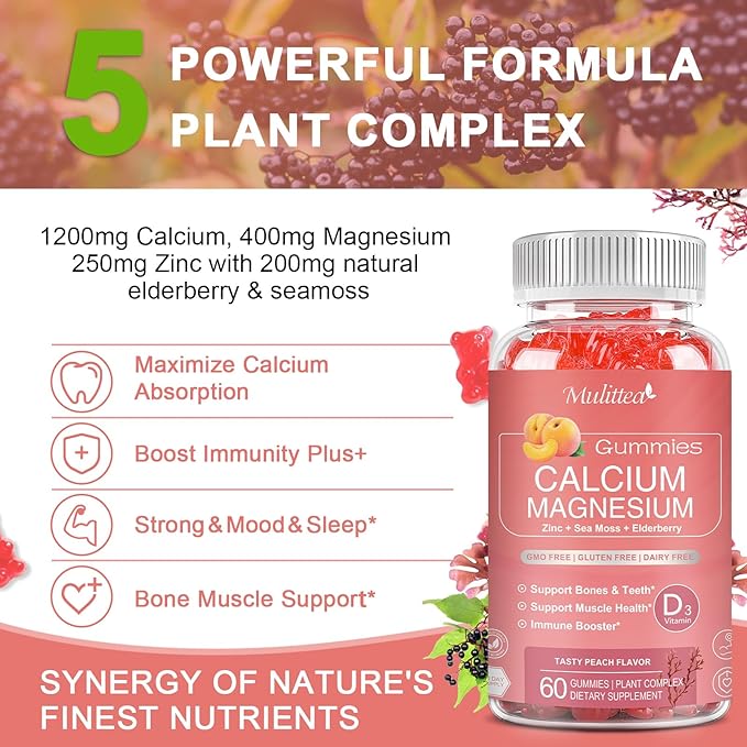 1200mg Calcium Gummies with D3,K2,Zinc -(1pack)