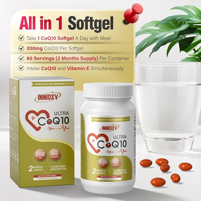 CoQ10 200mg Softgels for Heart Health, CoQ10 Nutritional 60 Softgels