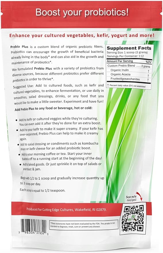 Prebio Plus Prebiotic Fiber Powder Best Custom Blend of Organic Prebiotic Fibers Dietary Supplement 8 oz