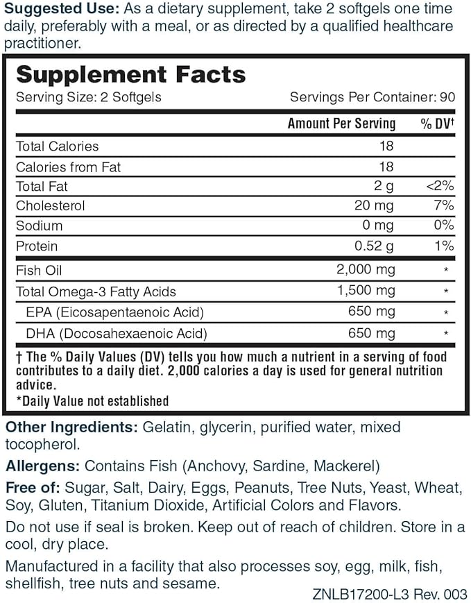 Nature's Lab Triple Strength Omega-3 Fish 180 Softgels (3 Month