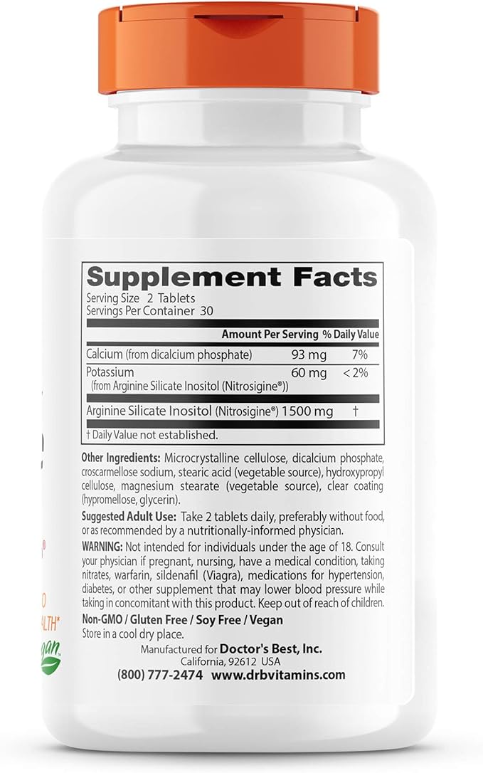 Doctor's Best Fast Acting Arginine Complex 750mg, White (DRB-00406), Tablet, 60 count