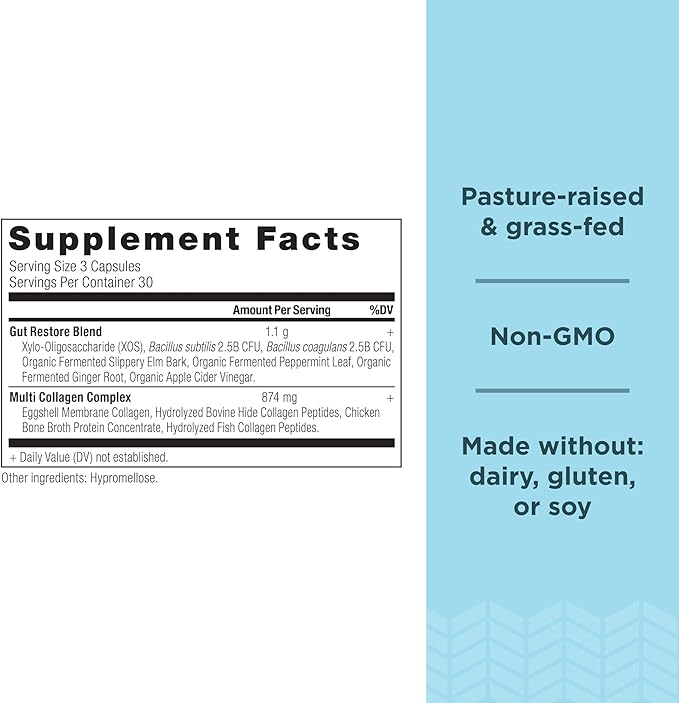 Collagen Pills with Probiotics for Gut Health by Ancient Nutrition, Multi Collagen Capsules Gut Restore 90 Ct, Supports Gut, Joints, Hair & Nails, Gluten Free, Paleo and Keto Friendly