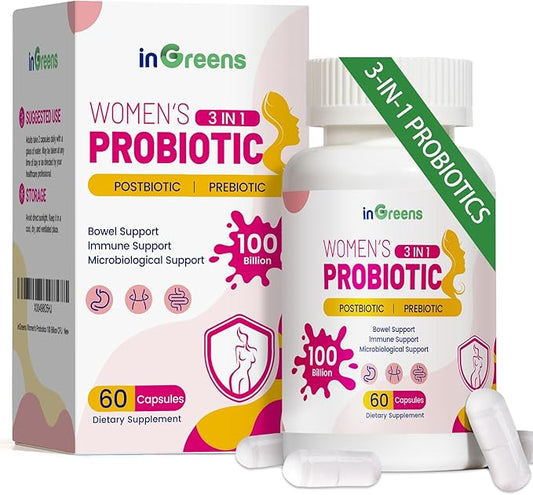 3-in-1 High Potency Probiotics for Women, Vaginal Probiotics with 100 Billion CFU, 15 Selected Strains, Organic Women’s Probiotic for Digestive, Vaginal, Urinary & Immune Health-60 Capsules