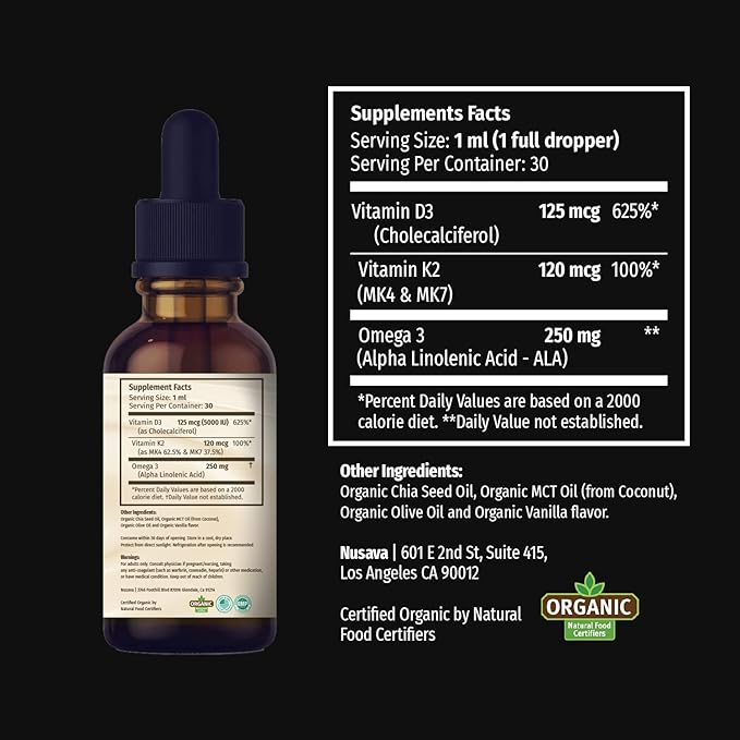 (2 Pack) Organic Vitamin D3 K2 3, 5000 5000 IU, 5000 IU, D3 for 2 Fl