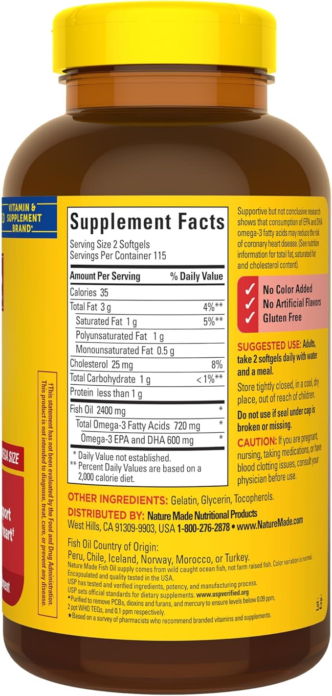 Nature Made Fish Oil 1200 mg 3 Fish 3 Supplement 230 Softgels, 115 Day